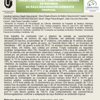 Características Termorreguladoras de Bovinos da Raça Brahman em Ambiente Tropical